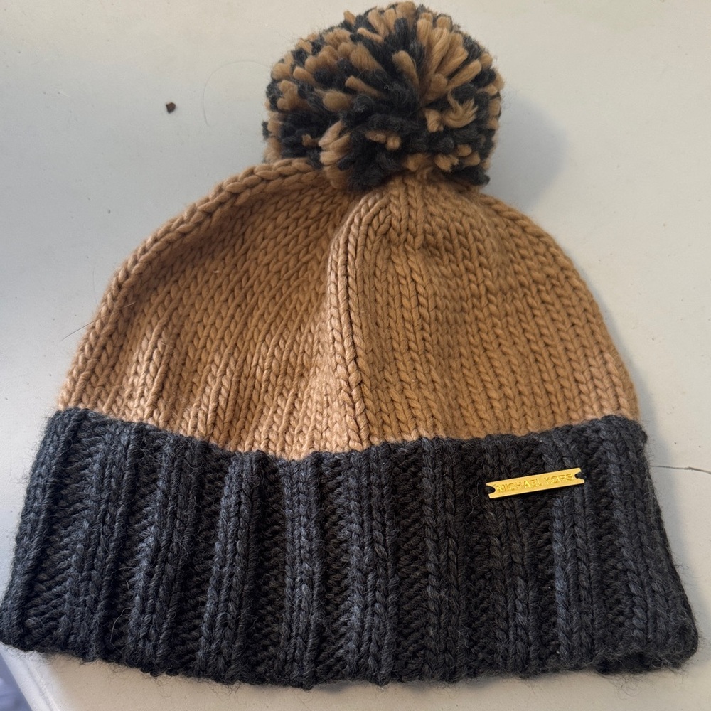 Michael Kors Tan and Black Pom-Pom Hat - NWOT